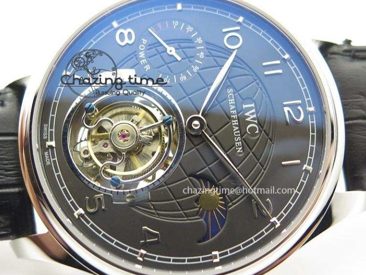 MIROTIME 0331 Portuguese Tourbillon Power Reserve Moonphase SS Black Dial On Black Leather Strap TechFriendly 7321